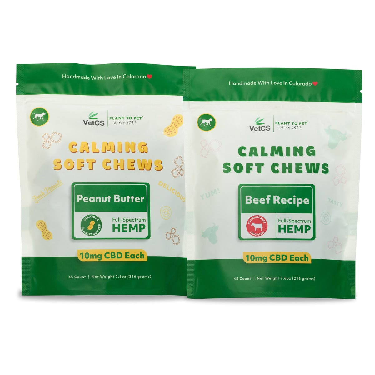 VetCS 45 count CBD Calming Soft Chews Peanut Butter and Beef Flavored For Dogs