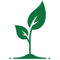 Green icon of a plant with two leaves on a green background