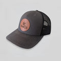 Gray cap with a brown leather patch featuring 'VetCS' logo on a light gray background