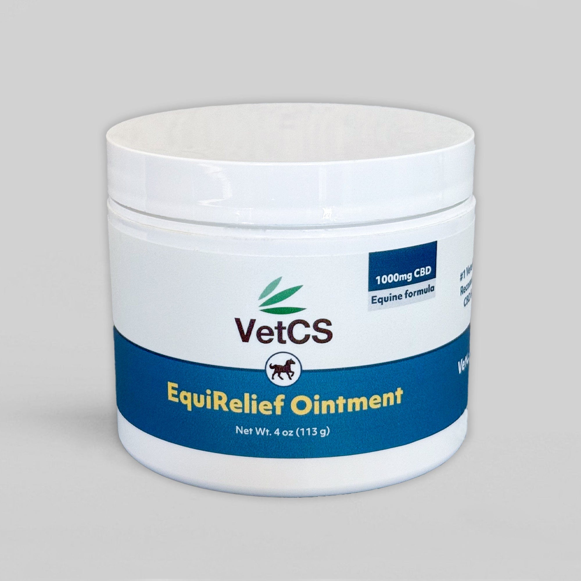 VetCS EquiRelief Ointment jar – topical equine skin relief cream with 1000mg CBD for horses
