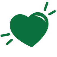 Green heart icon with light effects on a green background