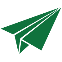 Green paper airplane icon on a green background