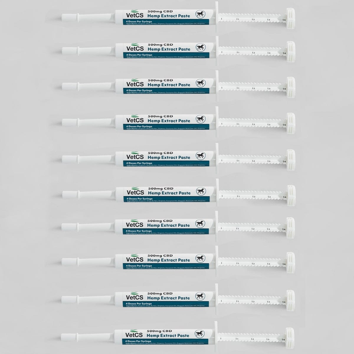 VetCS 10-pack CBD hemp extract paste for horses – 500mg CBD per syringe, 4 doses each