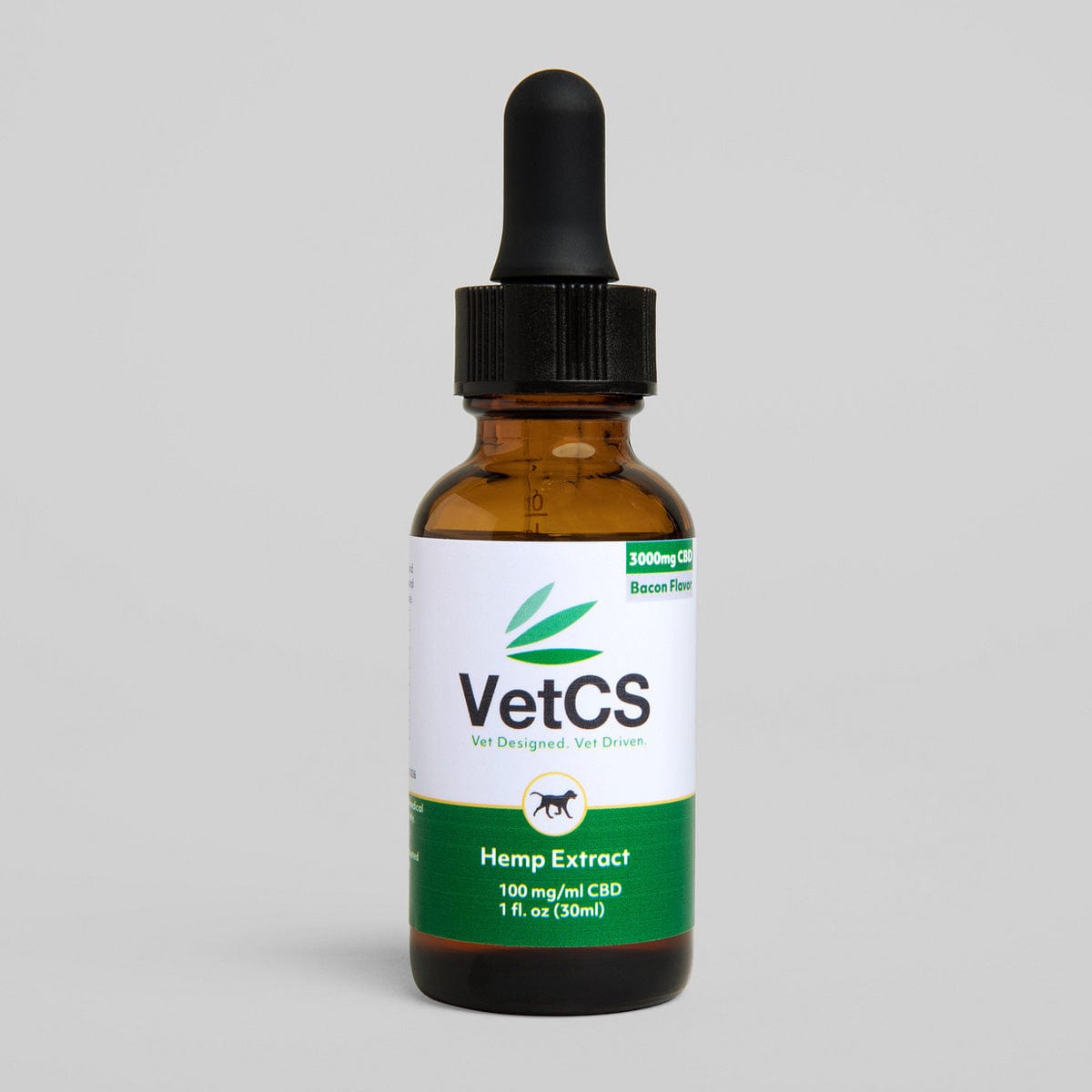 VetCS 3000mg CBD oil for giant breed dogs – bacon flavored hemp extract in 30ml dropper bottle