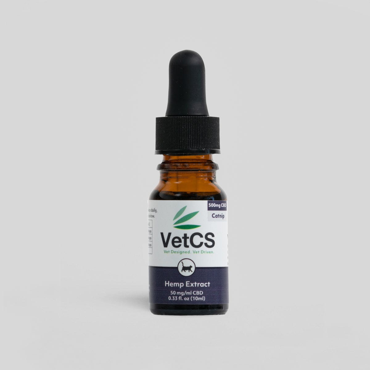 VetCS 500mg CBD oil for cats – catnip flavored hemp extract in 10ml dropper bottle