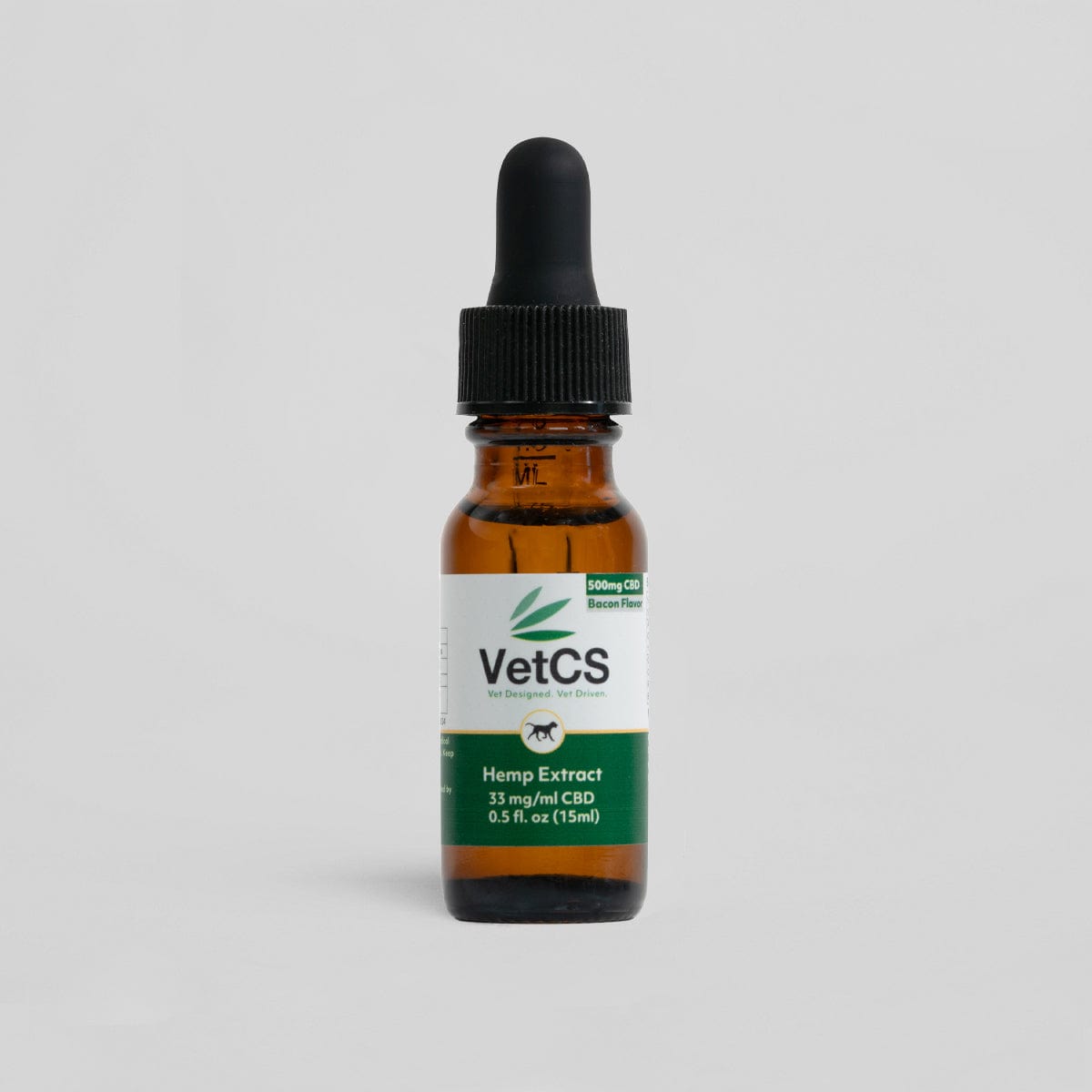 Small dog breed 500mg cbd oil tincture with light gray background
