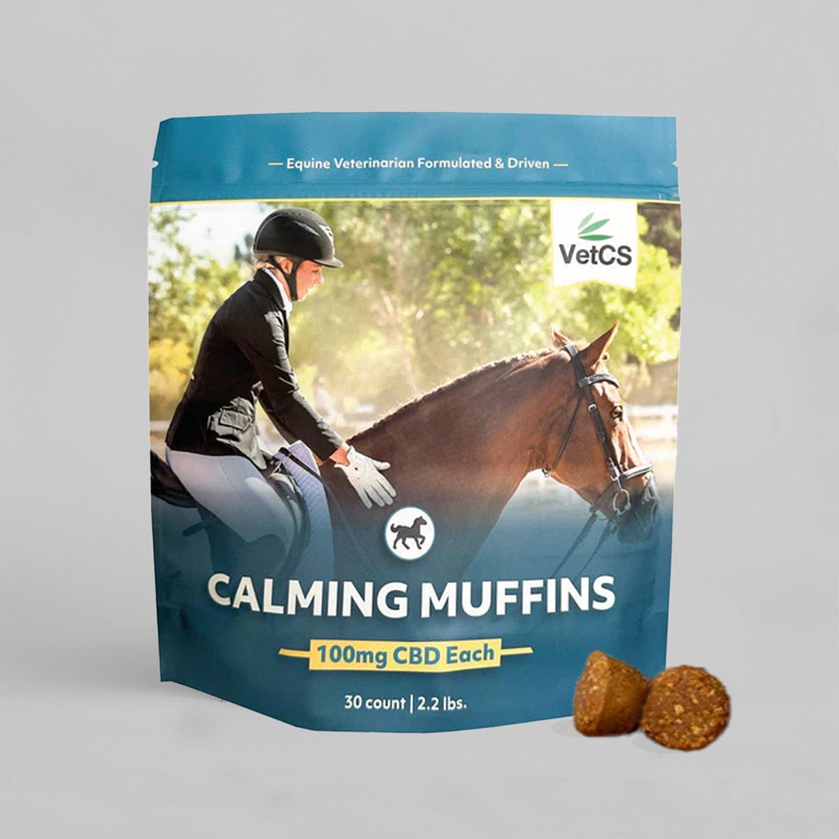 VetCS horse calming muffins with light gray background
