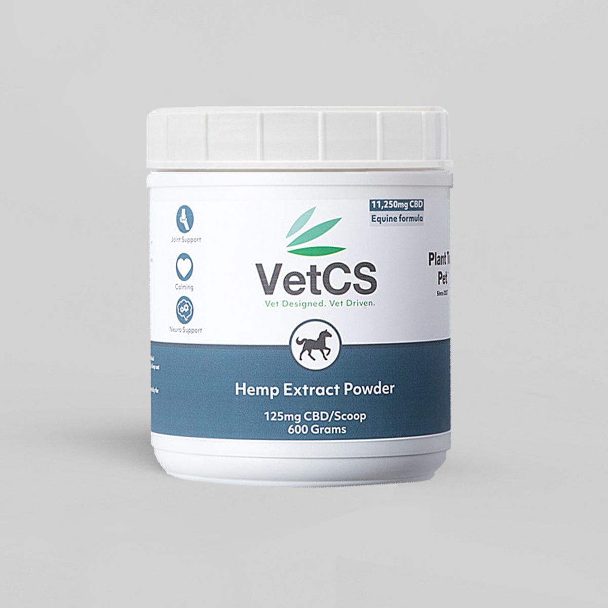 VetCS hemp extract CBD powder for horses – 11,250mg CBD in 600g container, 125mg per scoop
