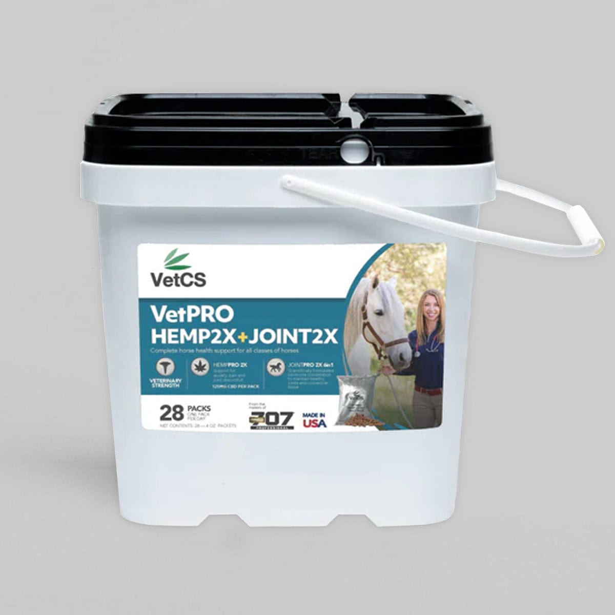 VetCS VetPRO Hemp2X + Joint2X pellets for horses – 28 pack veterinary strength bucket