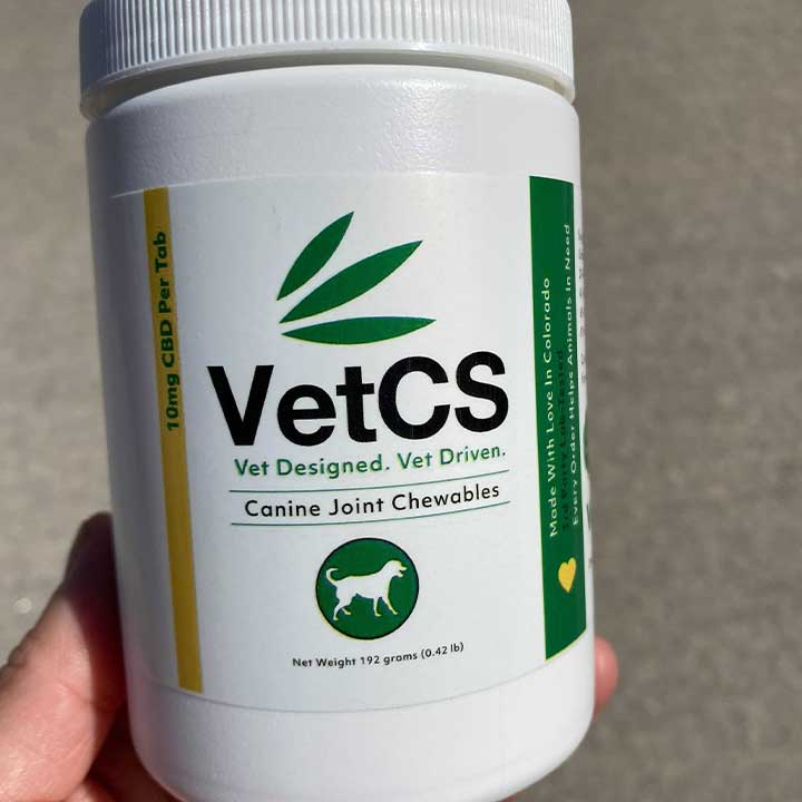 Photo of a VetCS CBD dog chews in hand